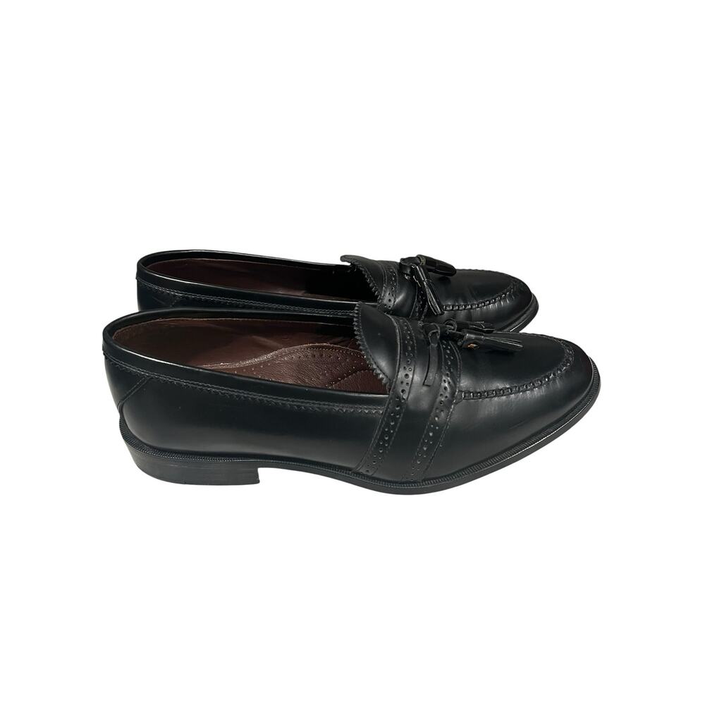 Vintage Black Leather Tassel Loafers Men’s 7.5D Moc Toe Dress Shoes